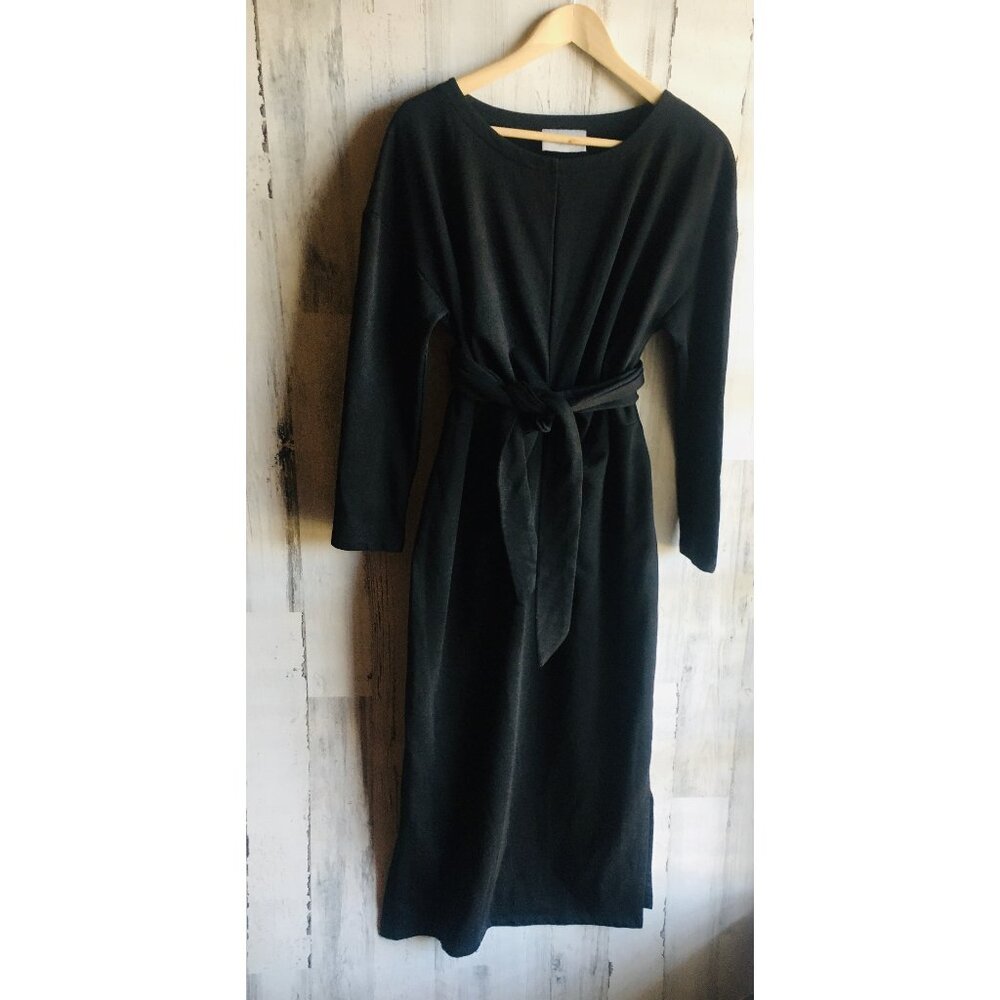 NWOT Modern Citizen Tie-Front Midi Dress XL Black Long Sleeve  Side slits